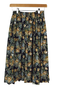 Reworked Navy Floral Print Skirt