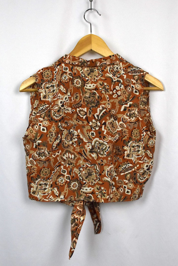 Reworked Floral Print Tie-Up Blouse