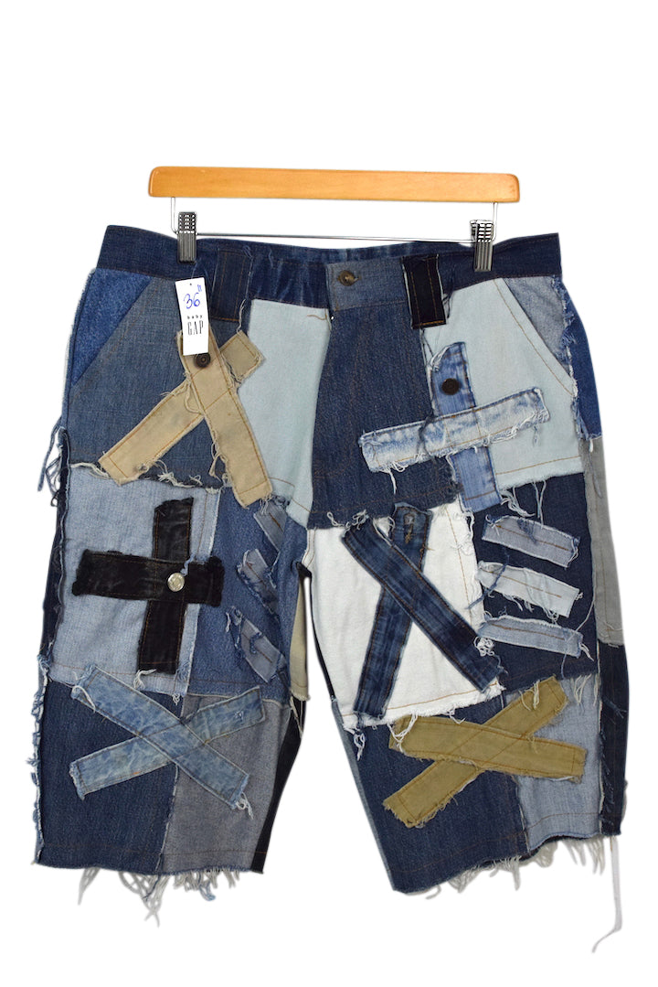 Reworked Denim Patchwork Shorts