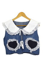 Load image into Gallery viewer, Reworked Cropped Denim Tie Up Top
