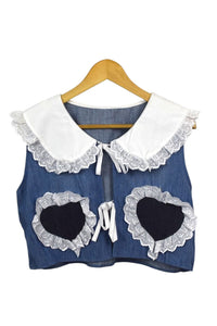 Reworked Cropped Denim Tie Up Top