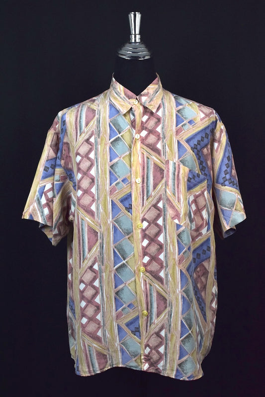 Abstract Print Silk Shirt