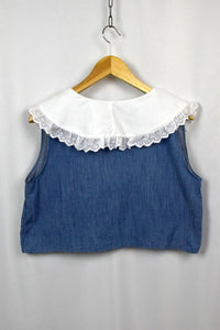Reworked Cropped Denim Tie Up Top