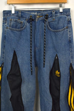 Load image into Gallery viewer, Reworked Adidas Brand Zip Up Track Jeans
