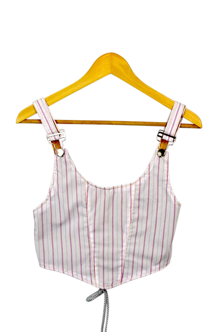 Pink and White Reworked Striped Top