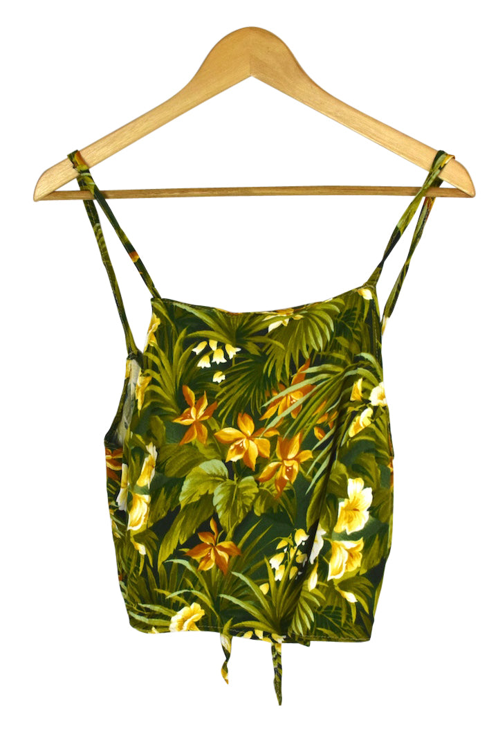 Green Reworked Floral Print Tie Up Top