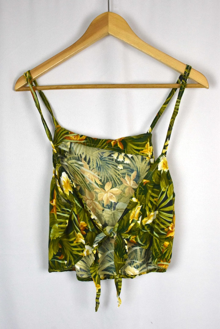 Green Reworked Floral Print Tie Up Top
