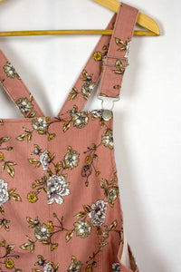 Rose Print Short Denim Overalls