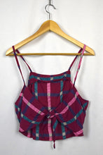 Load image into Gallery viewer, Reworked Checkered Print Tie-Up Crop Top
