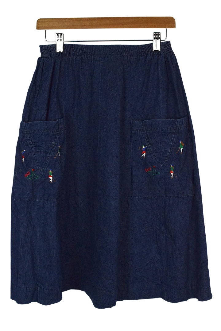 Reworked Golf Print Denim Skirt