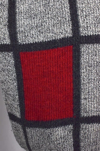 Grey and Red Square Knitted Jumper