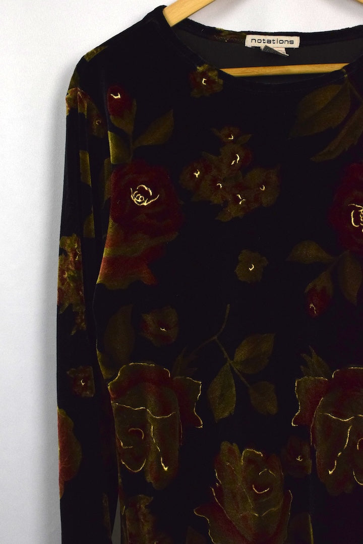 Notations Brand Floral Print Velour Top