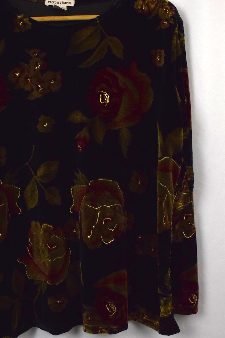 Notations Brand Floral Print Velour Top