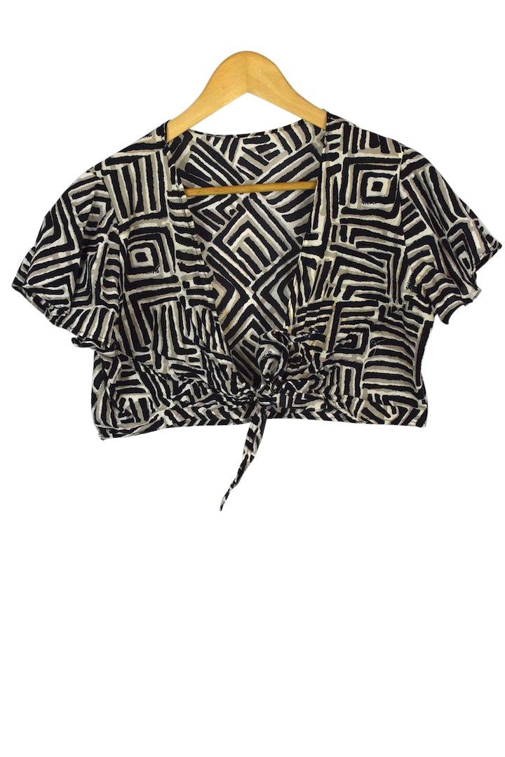 Reworked Abstract Print Tie-Up Top