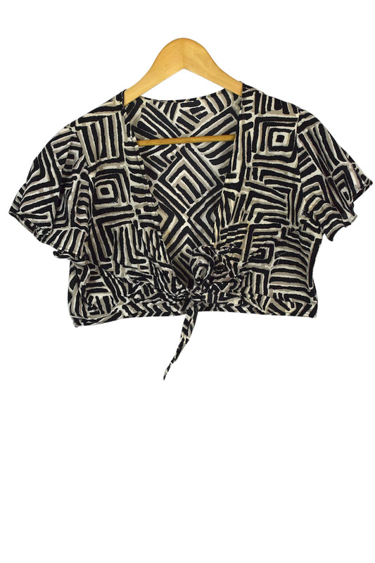 Reworked Abstract Print Tie-Up Top