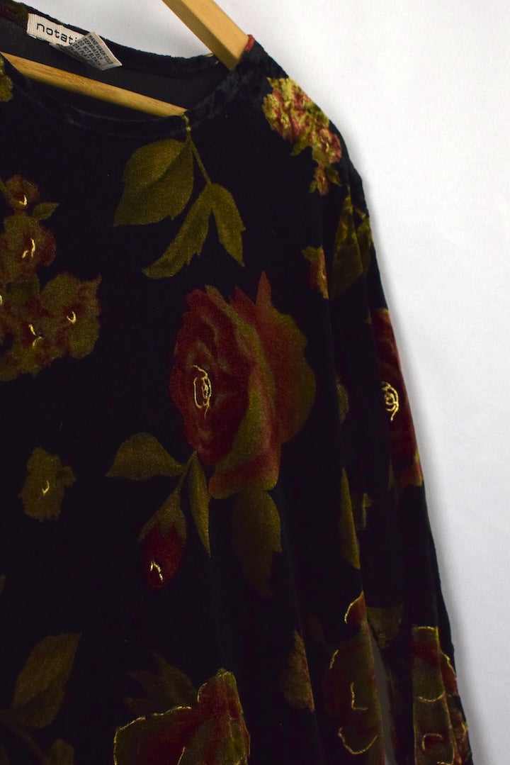 Notations Brand Floral Print Velour Top