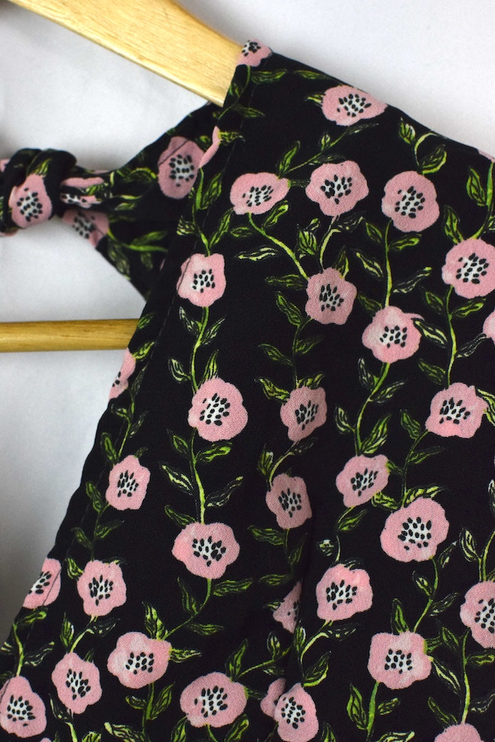 Reworked Floral Print Tie Up Top