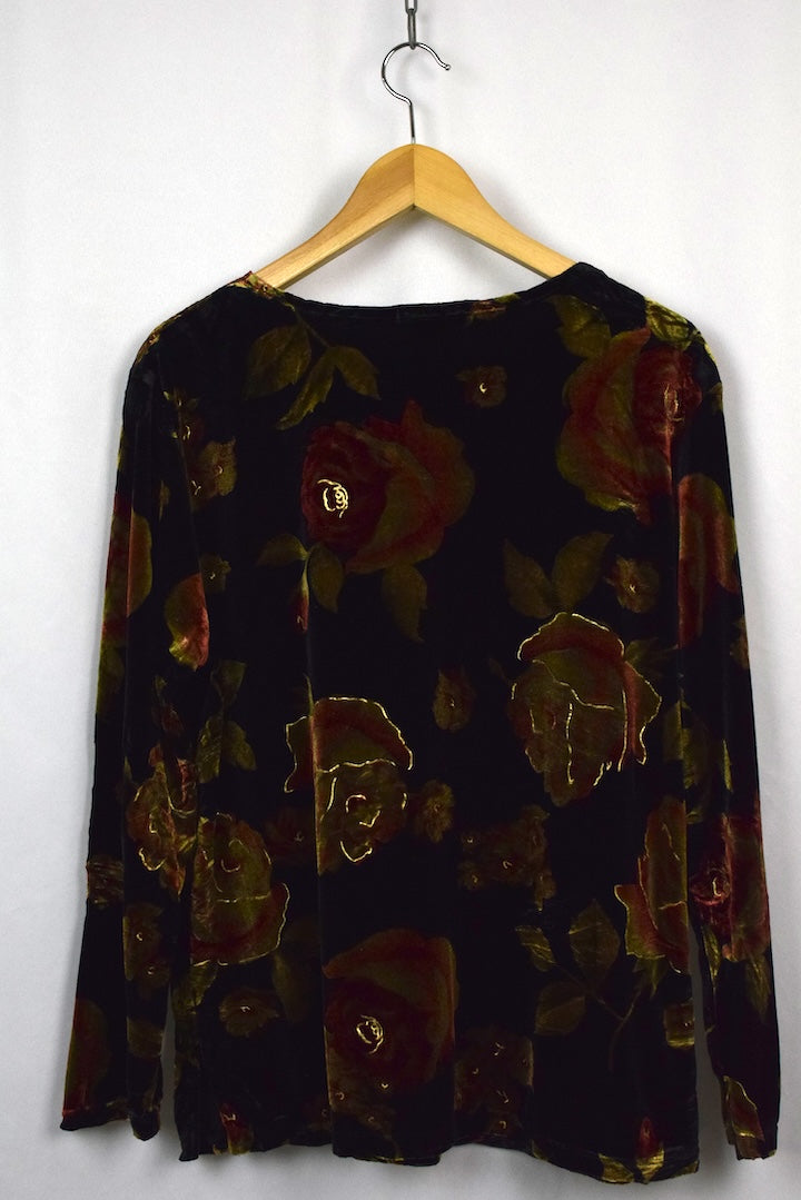 Notations Brand Floral Print Velour Top