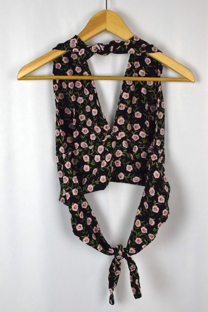 Reworked Floral Print Tie Up Top