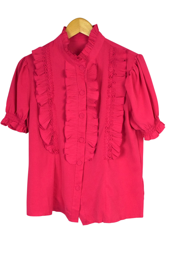 Reworked Pink Ruffled Blouse