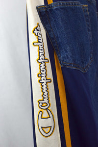 Reworked Champion Track-Denim Skirt