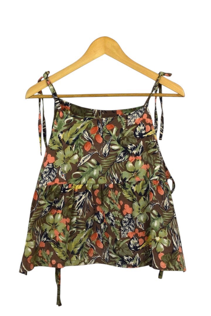 Reworked Floral Leaf Print Babydoll Top