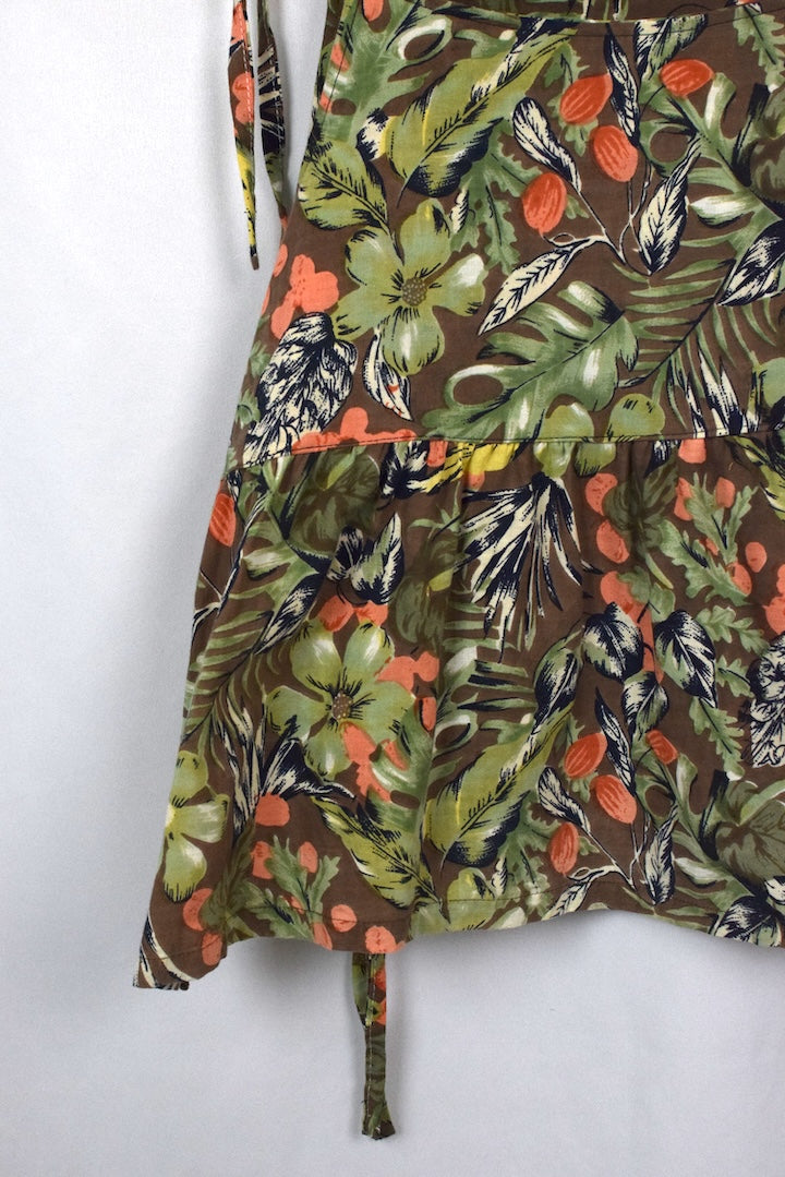 Reworked Floral Leaf Print Babydoll Top