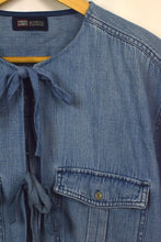 Load image into Gallery viewer, Reworked Denim Tie Up Top
