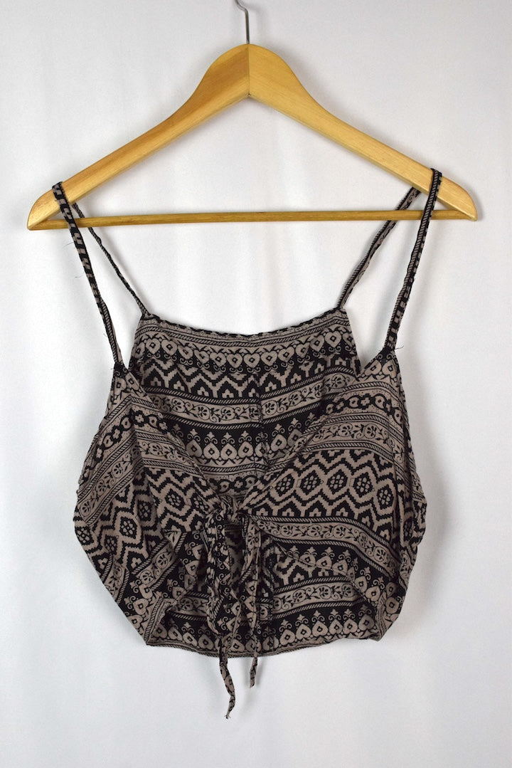 Reworked Abstract Print Tie Up Top