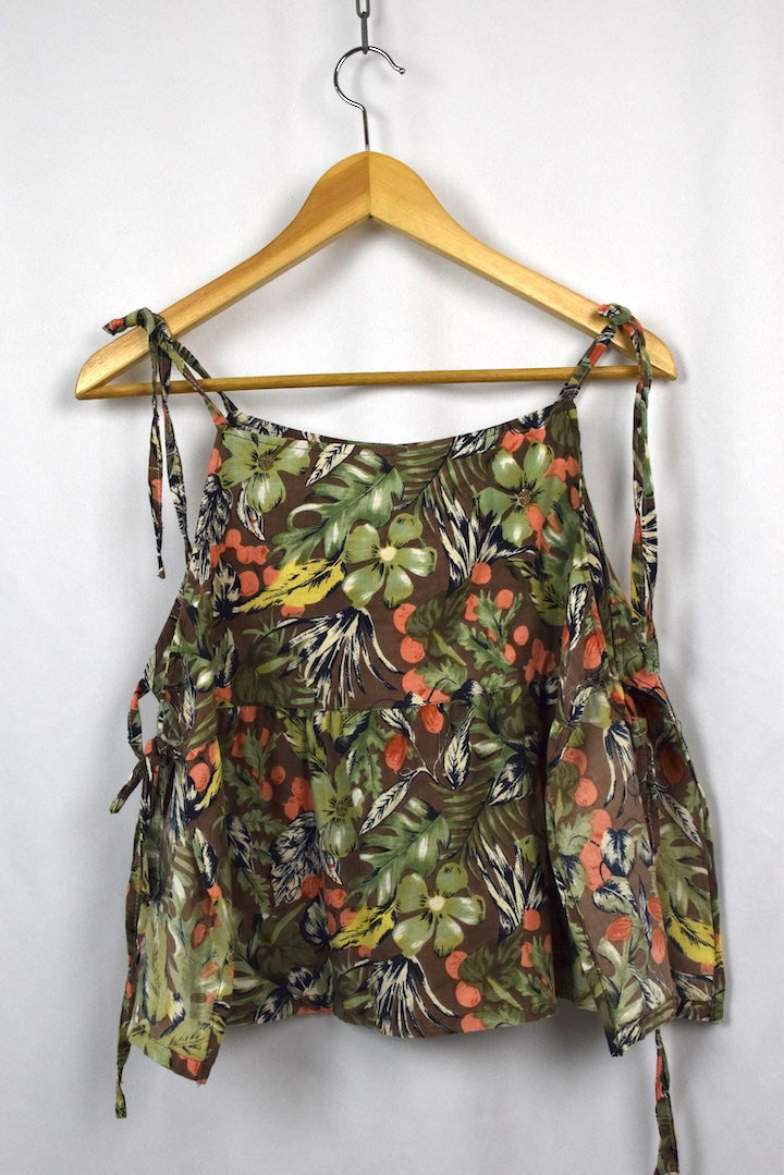 Reworked Floral Leaf Print Babydoll Top