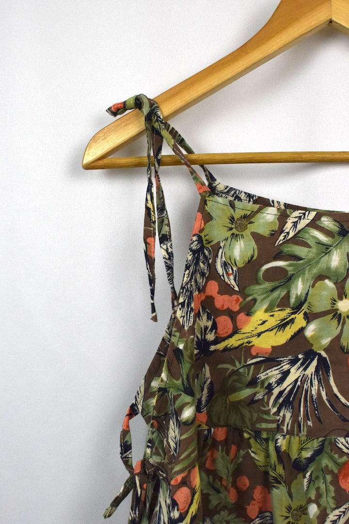 Reworked Floral Leaf Print Babydoll Top