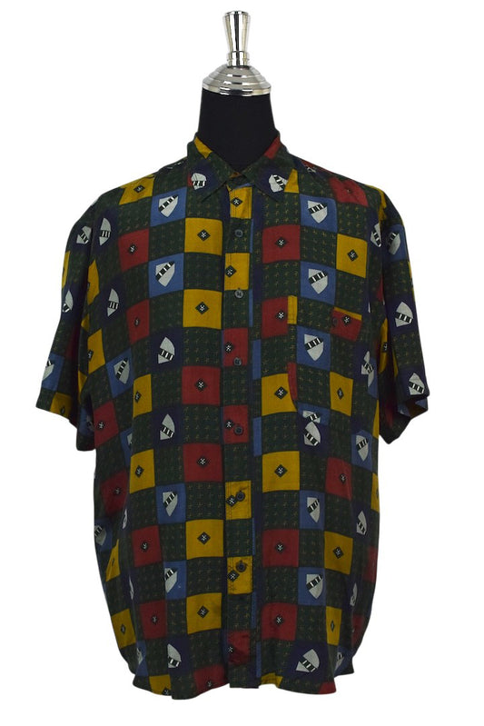 Abstract Print Silk Shirt