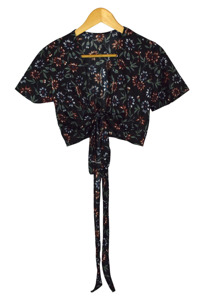 Reworked Floral Print Tie Up Top