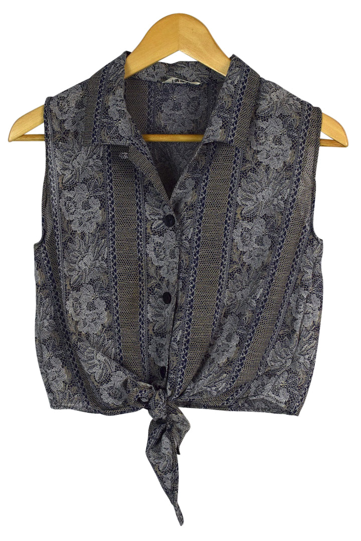 Reworked Floral Print Tie Up Top