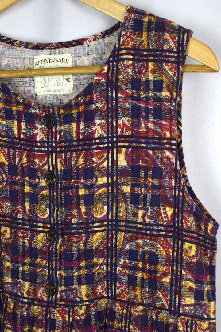 Checkered Paisley Print Dress