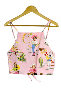 Reworked Cowgirl Print Tie-Up Top