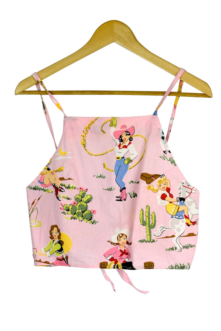 Reworked Cowgirl Print Tie-Up Top