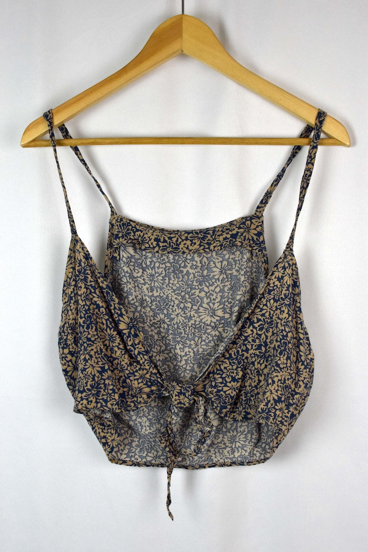 Reworked Floral Print Tie Up Top