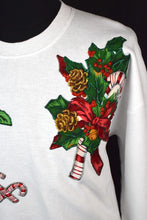 Load image into Gallery viewer, 80s/90s Candy Cane and Holly Sweatshirt
