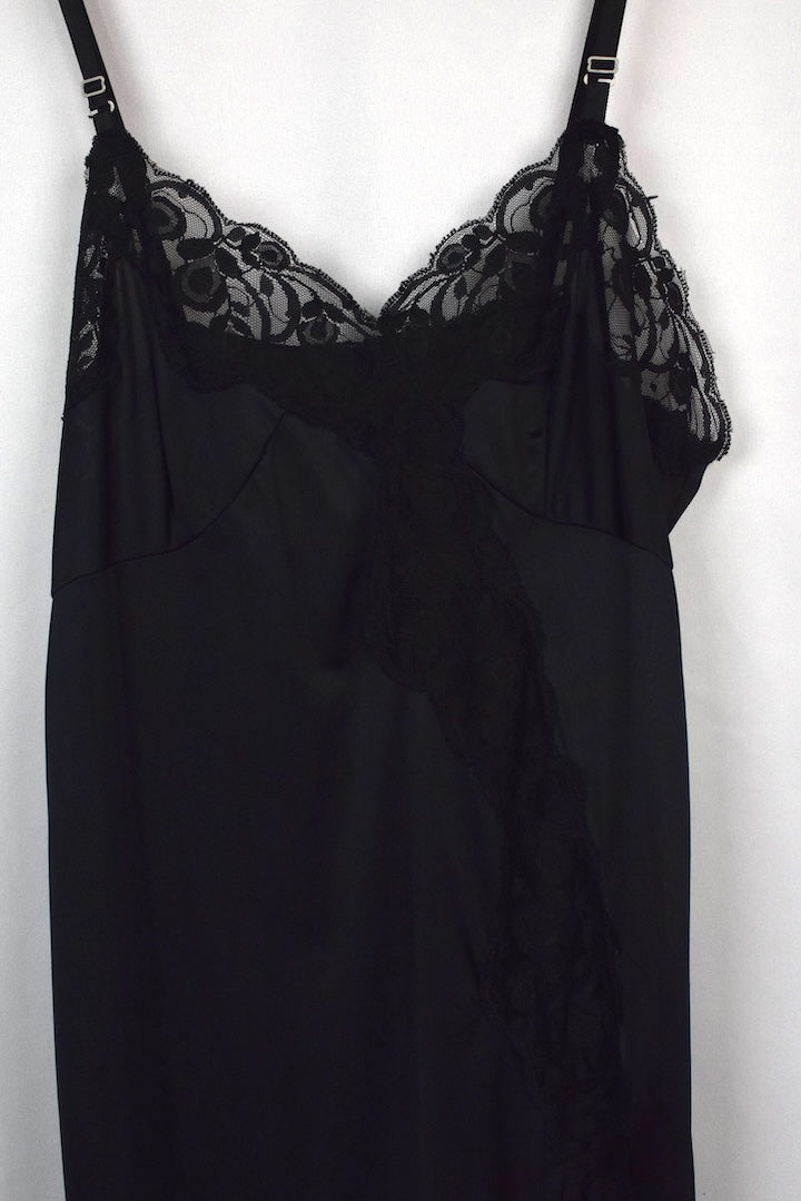 Black Lace-Detailed Slip Dress