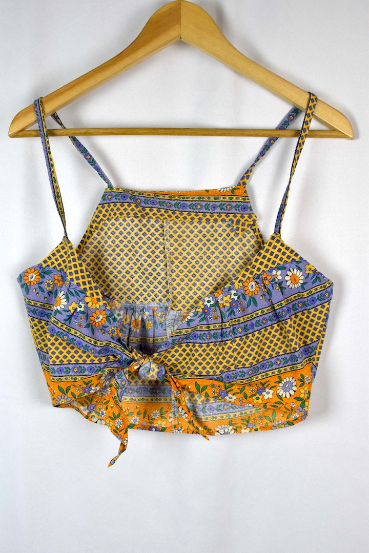 Reworked Colourful Floral Print Tie Up Top