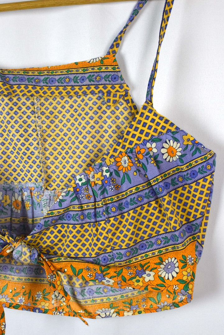 Reworked Colourful Floral Print Tie Up Top