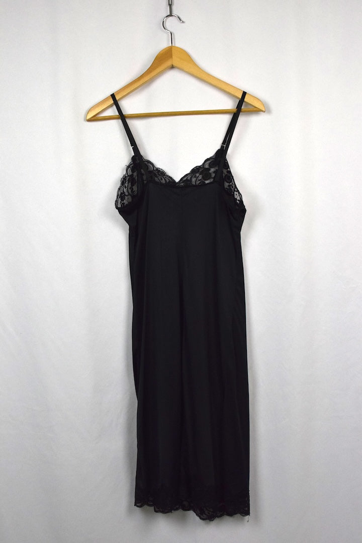 Black Lace-Detailed Slip Dress