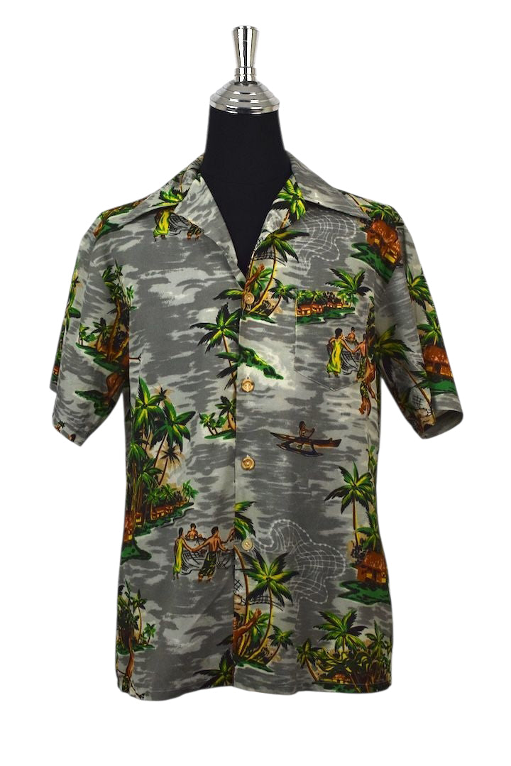 Vintage Tropical Island Print Hawaiian Shirt