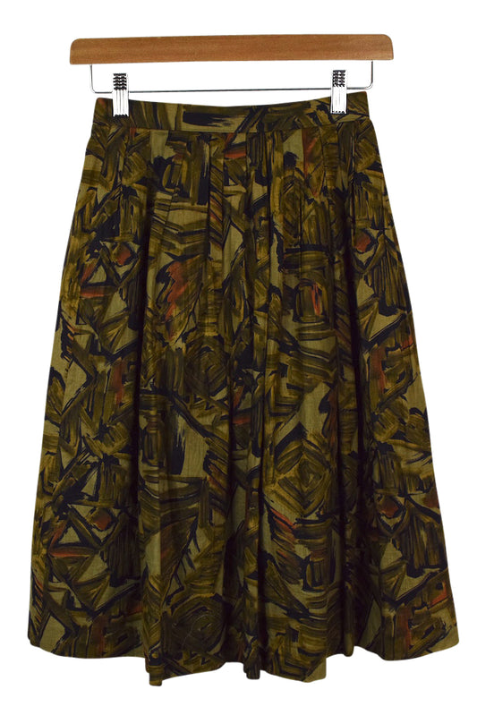 Green Abstract Print Skirt