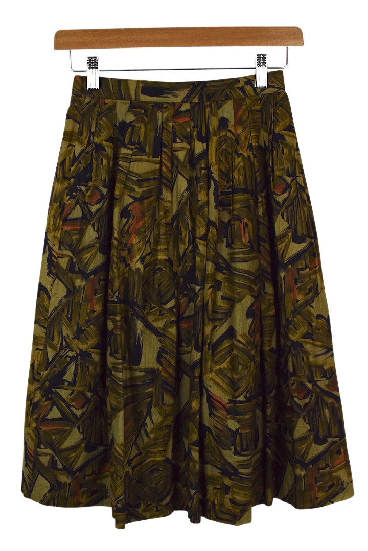 Green Abstract Print Skirt