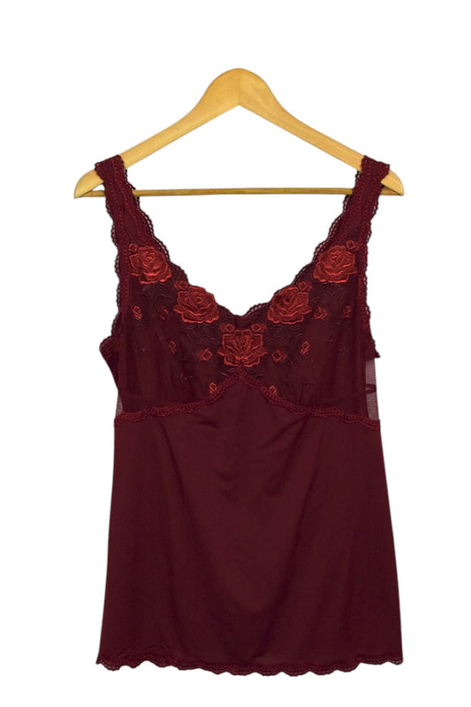 Burgundy Floral Lace Camisole Top