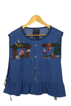 Load image into Gallery viewer, Reworked Denim Christmas Baby Doll Top
