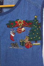 Load image into Gallery viewer, Reworked Denim Christmas Baby Doll Top
