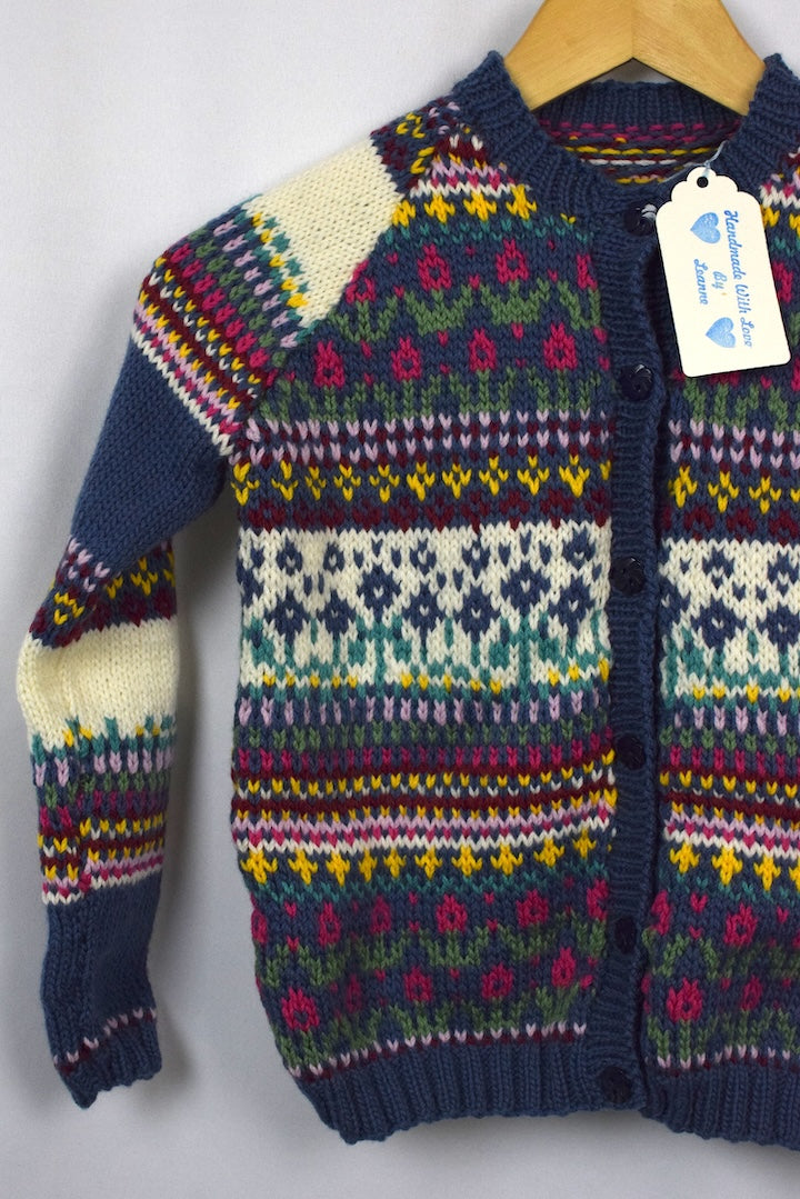 Hand-Knitted Children's Floral Cardigan